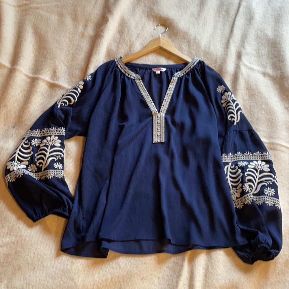 Indiska embroidered navy blouse